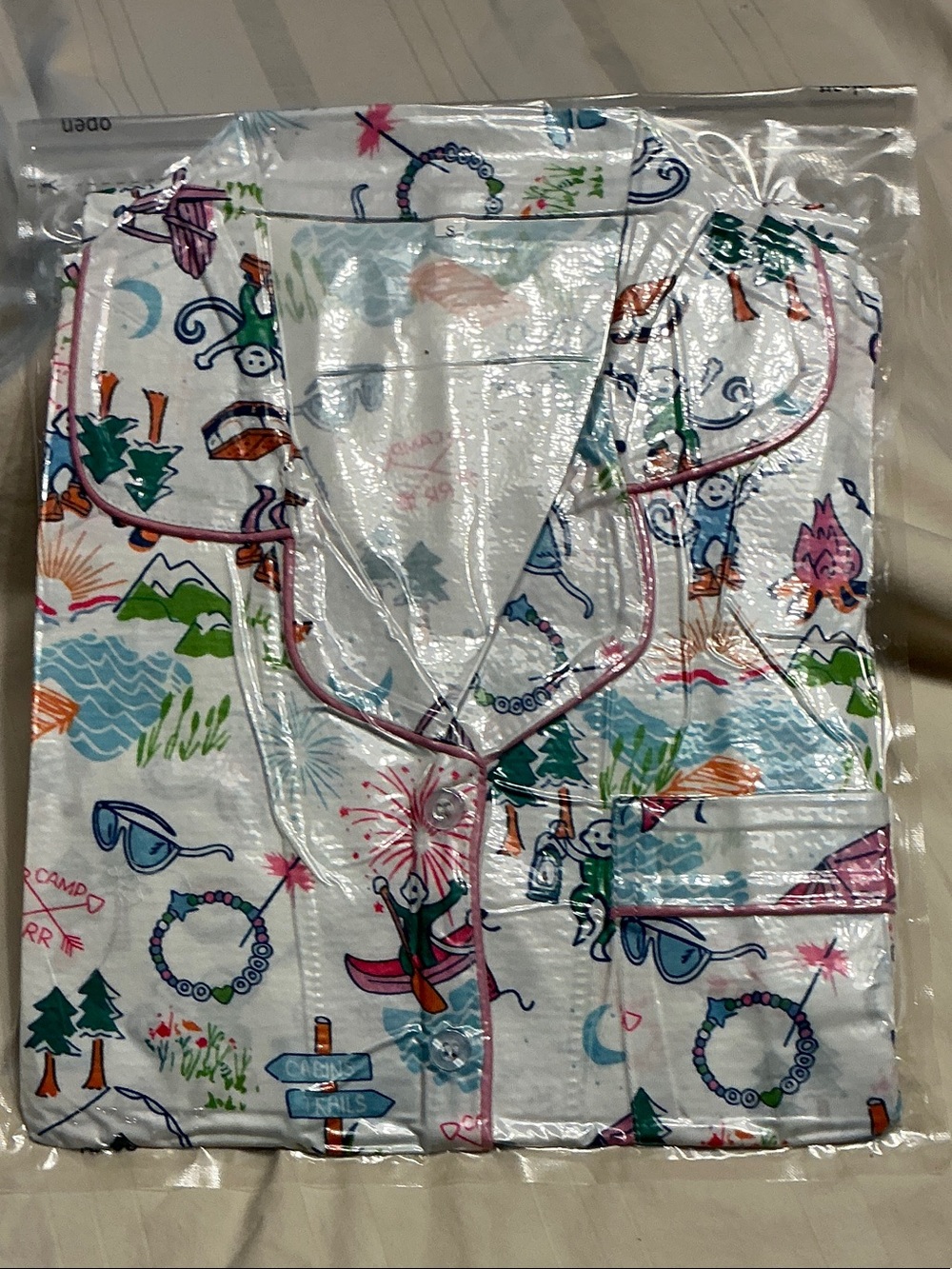 White Printed Pajama Set with Colorful Adventure Print